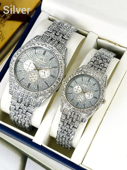 Stainless Steel Diamond Stone Couple Watches